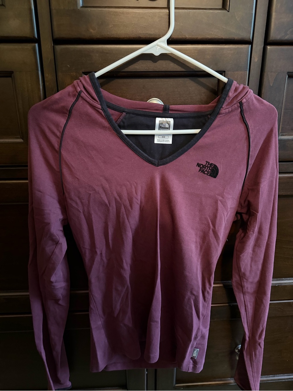 The North Face Women's Hooded Long-Sleeve V-Neck Top - Wine with Black Trim